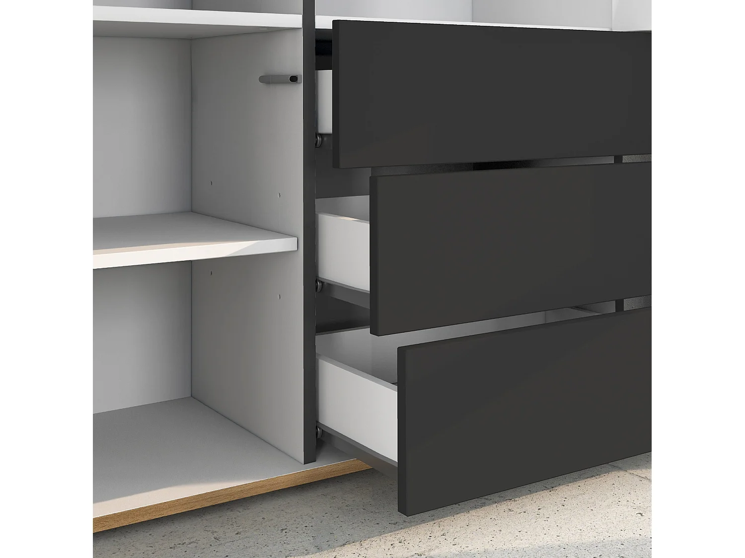 Aparador Garda con 3 puertas y 3 cajones en antracita mate/roble 102x35x110 cm