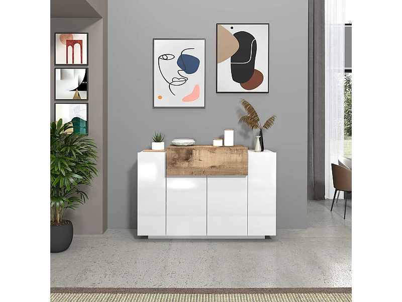 Scarpiera ingresso Corona con 2 ante e 1 ribata bianca e acero pereira 120x45x85 cm