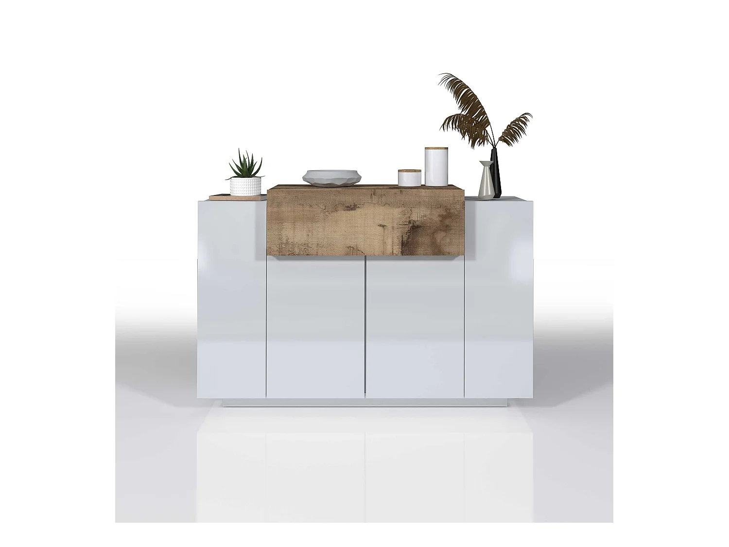 Scarpiera ingresso Corona con 2 ante e 1 ribata bianca e acero pereira 120x45x85 cm