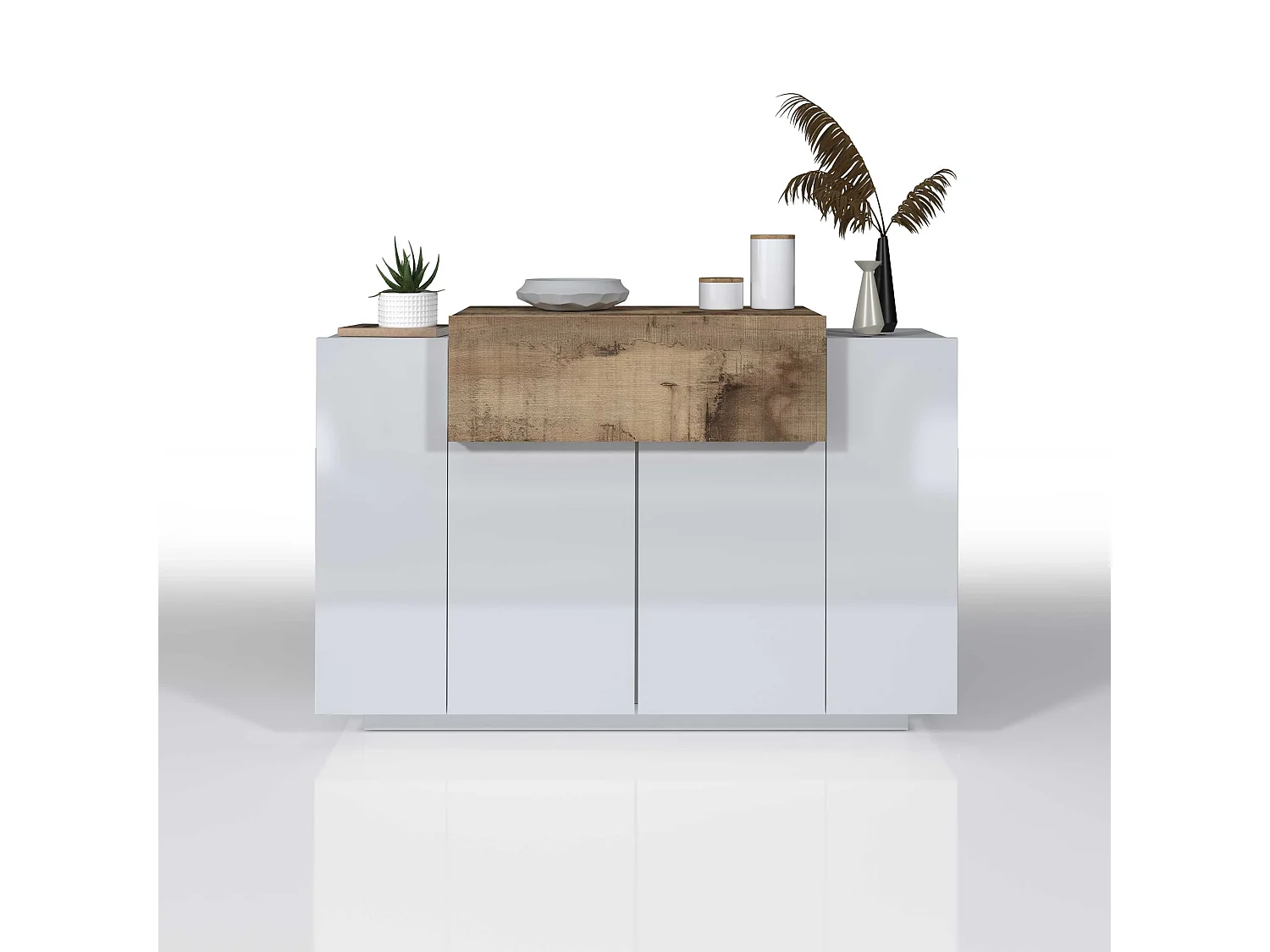 Scarpiera ingresso Corona con 2 ante e 1 ribata bianca e acero pereira 120x45x85 cm