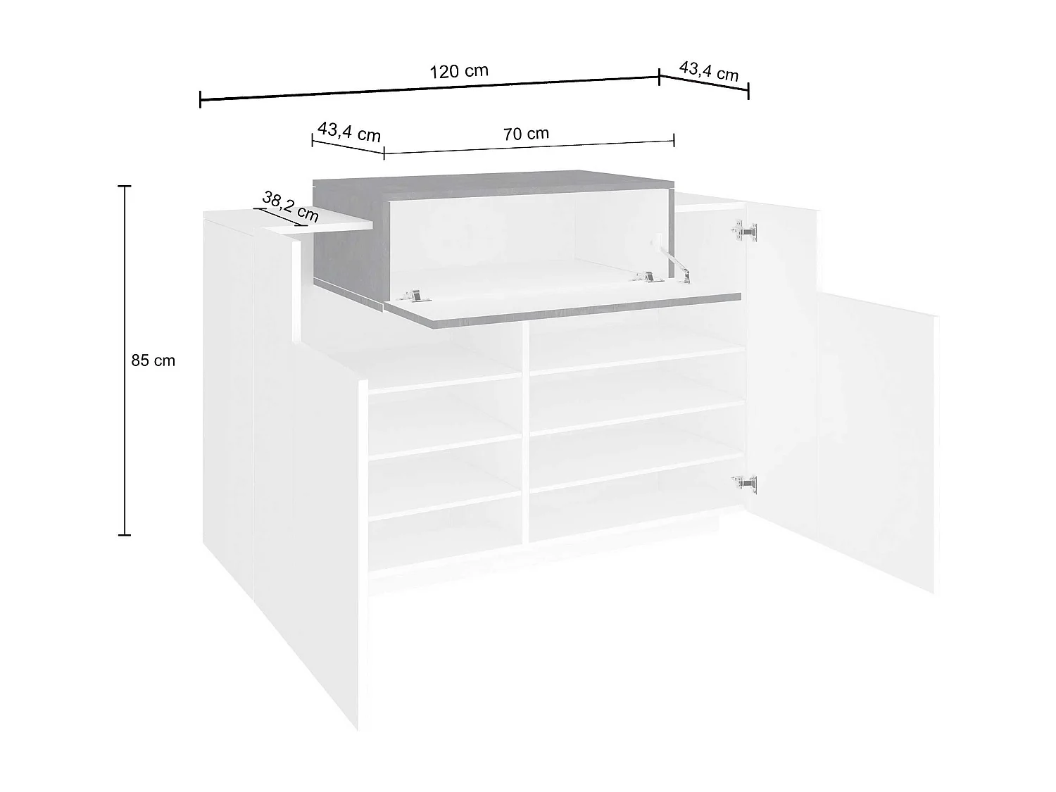 Scarpiera ingresso Corona con 2 ante e 1 ribata bianca e acero pereira 120x45x85 cm