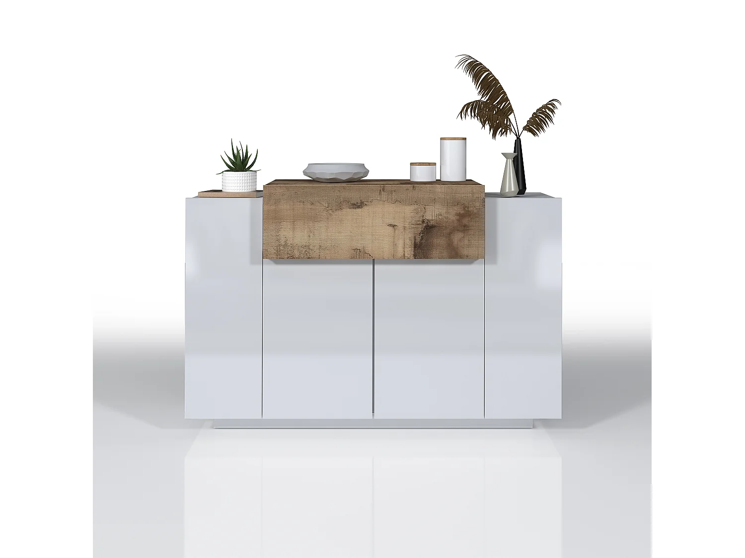 Scarpiera ingresso Corona con 2 ante e 1 ribata bianca e acero pereira 120x45x85 cm