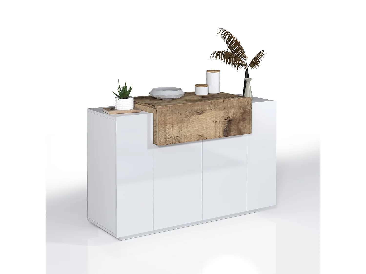 Scarpiera ingresso Corona con 2 ante e 1 ribata bianca e acero pereira 120x45x85 cm