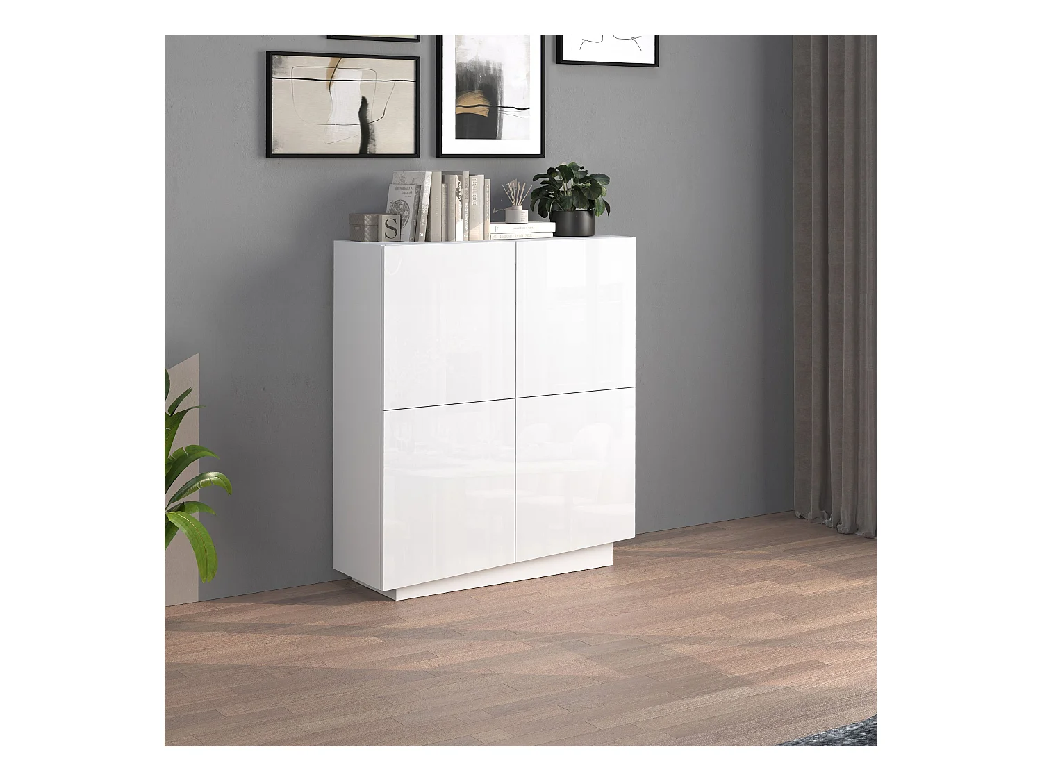 Credenza Vela con 4 ante colore bianco lucido 100x35x120,4 cm