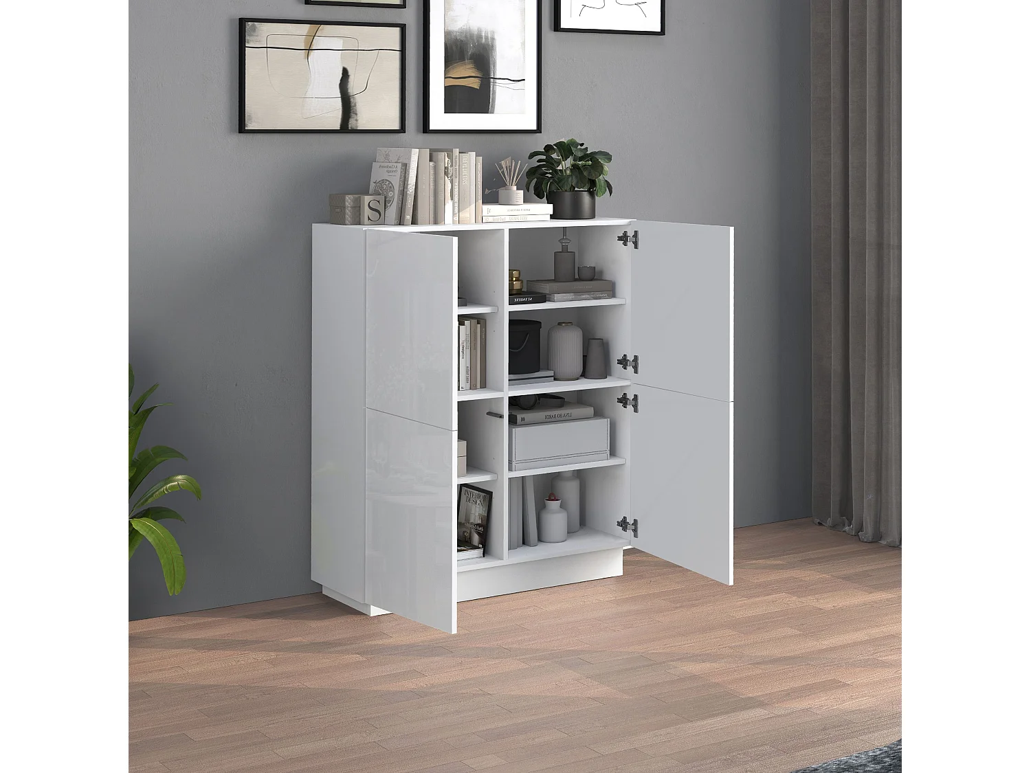 Credenza Vela con 4 ante colore bianco lucido 100x35x120,4 cm