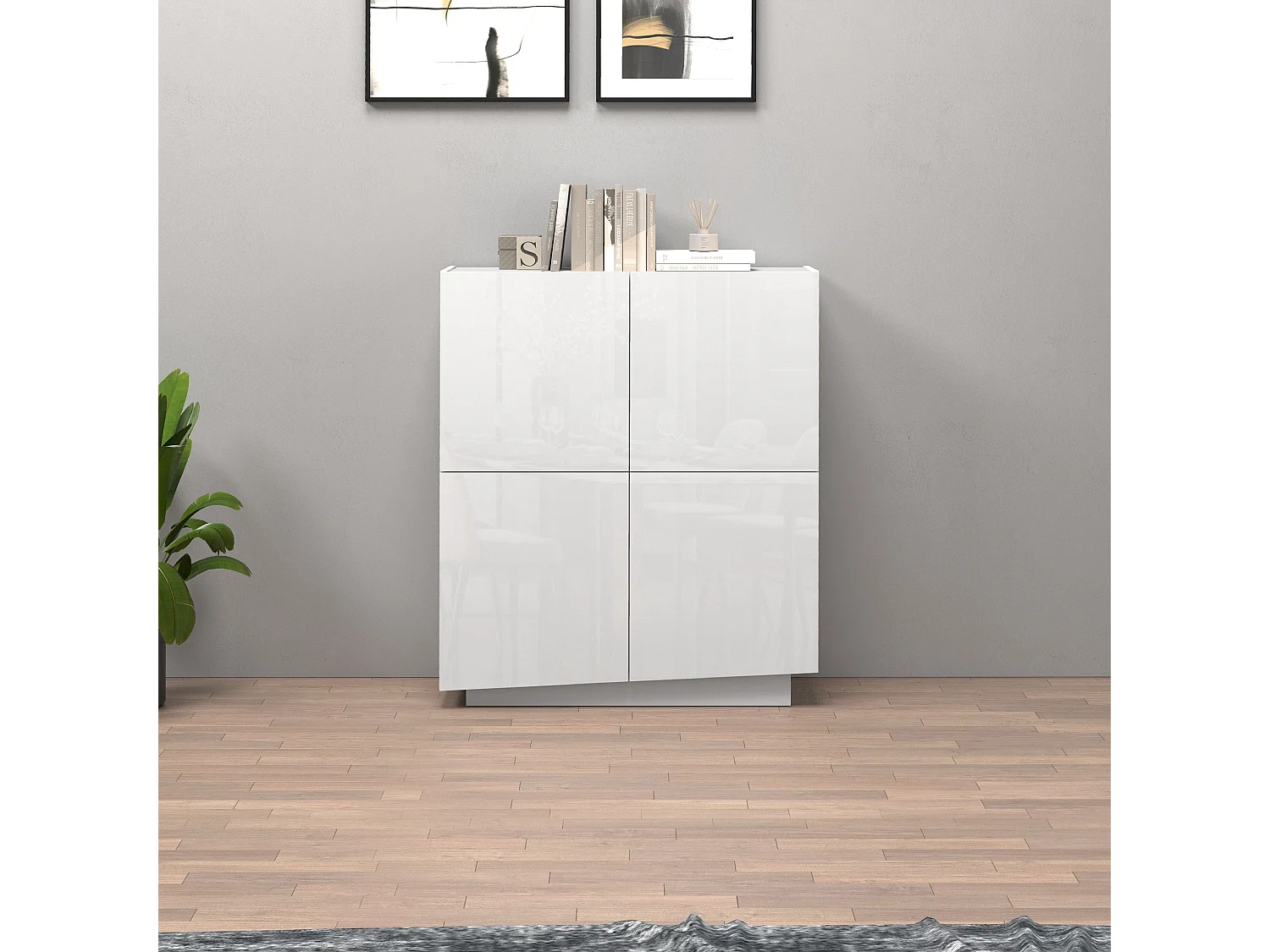 Credenza Vela con 4 ante colore bianco lucido 100x35x120,4 cm