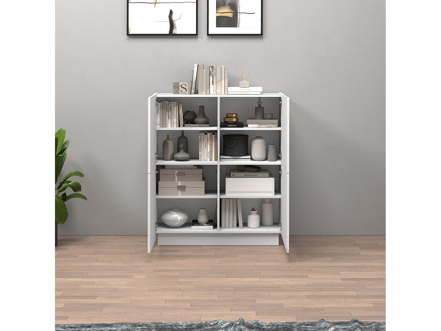 Credenza Vela con 4 ante colore bianco lucido 100x35x120,4 cm