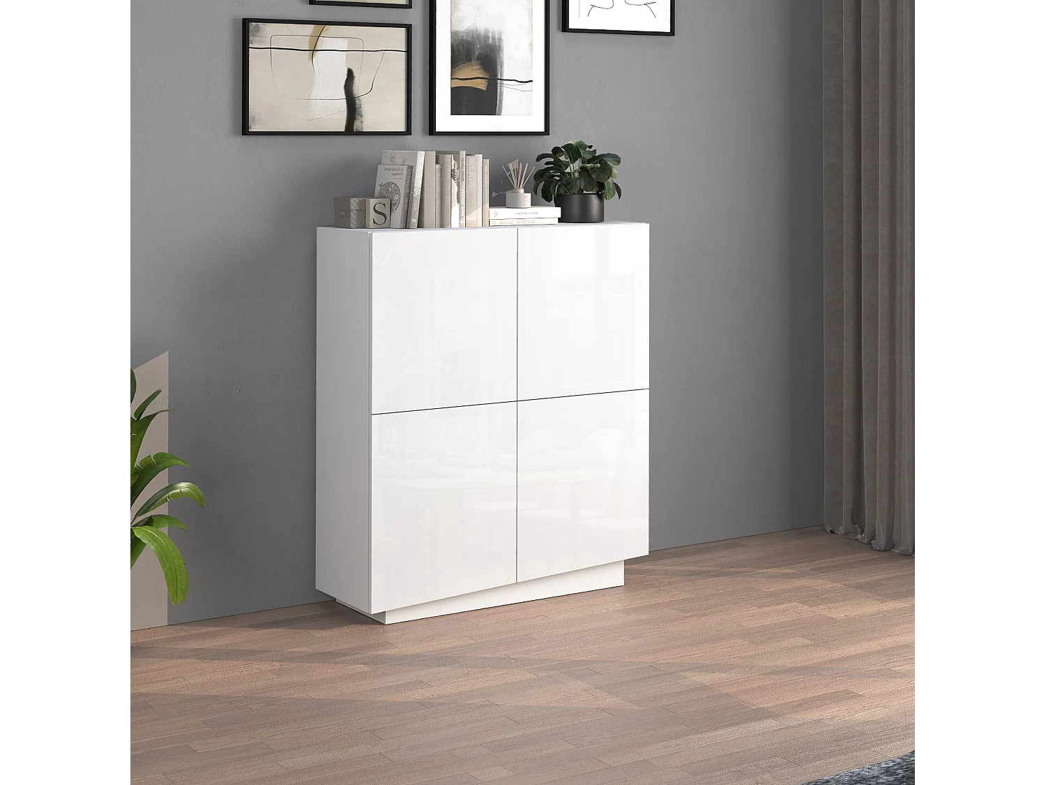 Credenza Vela con 4 ante colore bianco lucido 100x35x120,4 cm