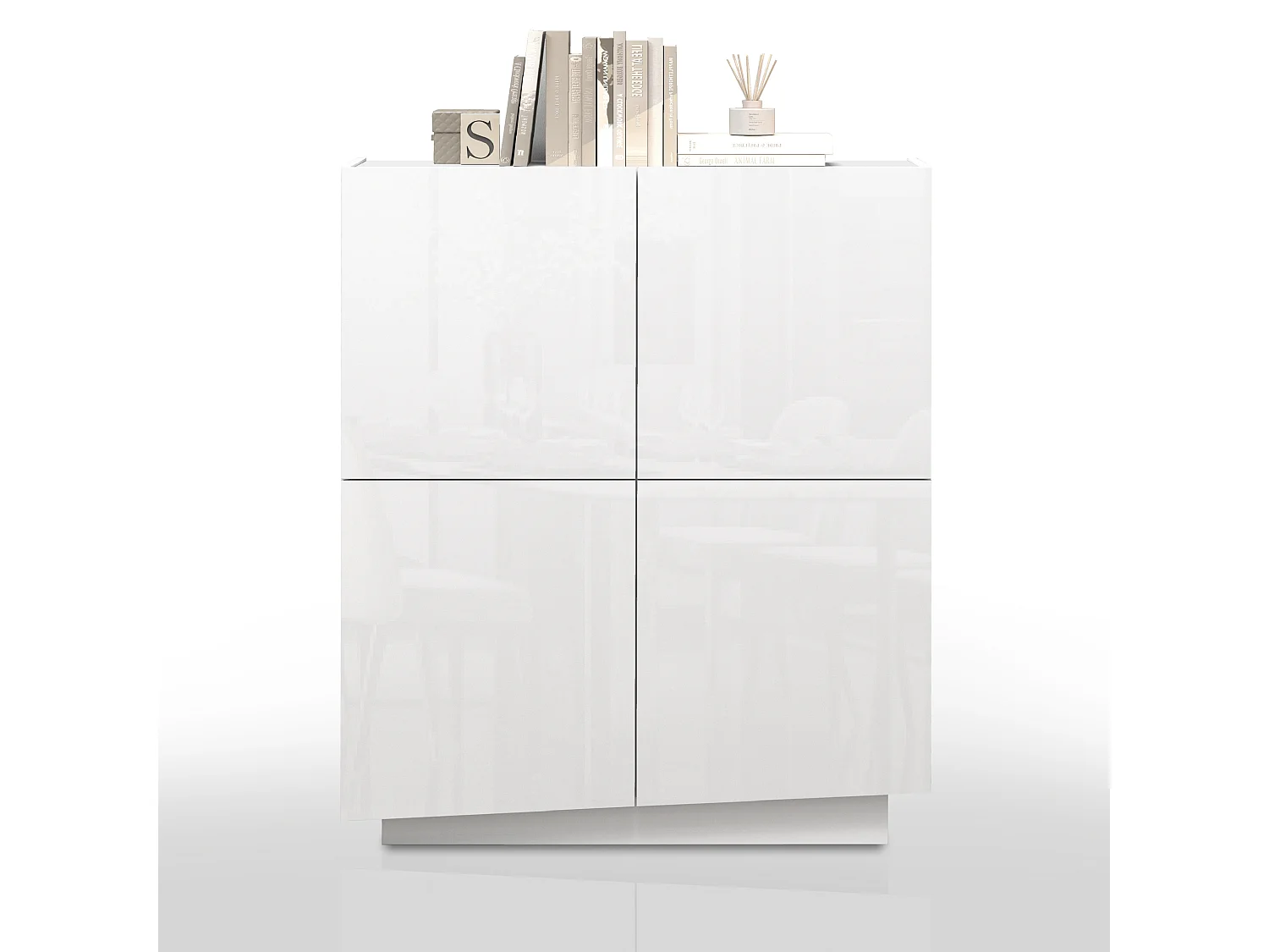 Aparador Vela con 4 puertas color blanco brillo 100x35x120,4 cm