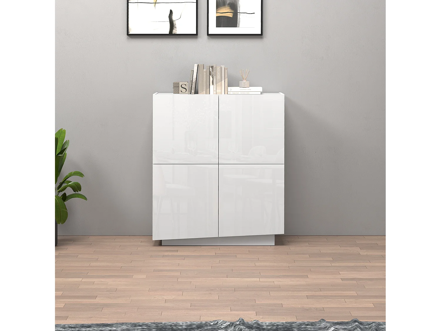 Aparador Vela con 4 puertas color blanco brillo 100x35x120,4 cm