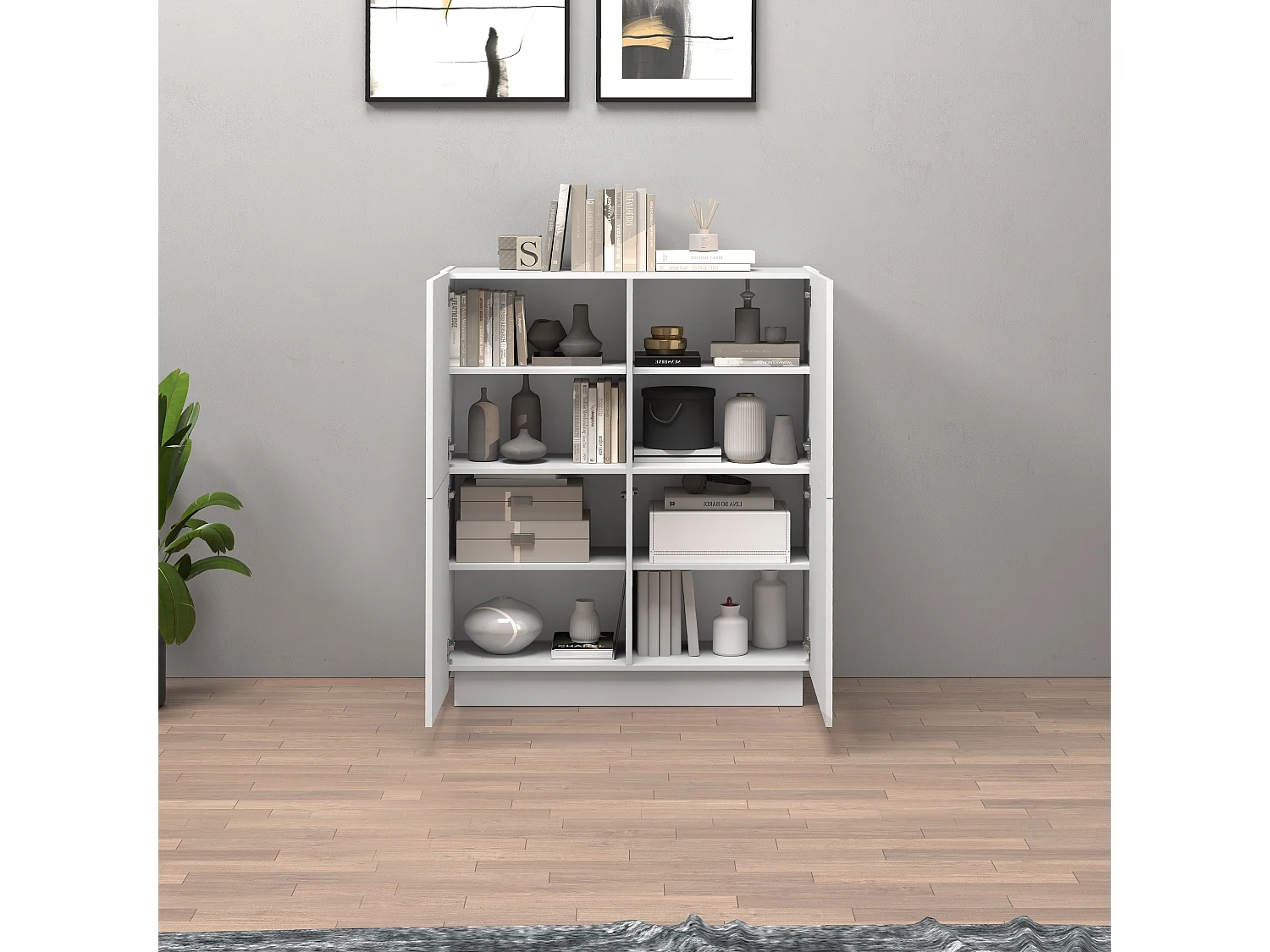 Aparador Vela con 4 puertas color blanco brillo 100x35x120,4 cm