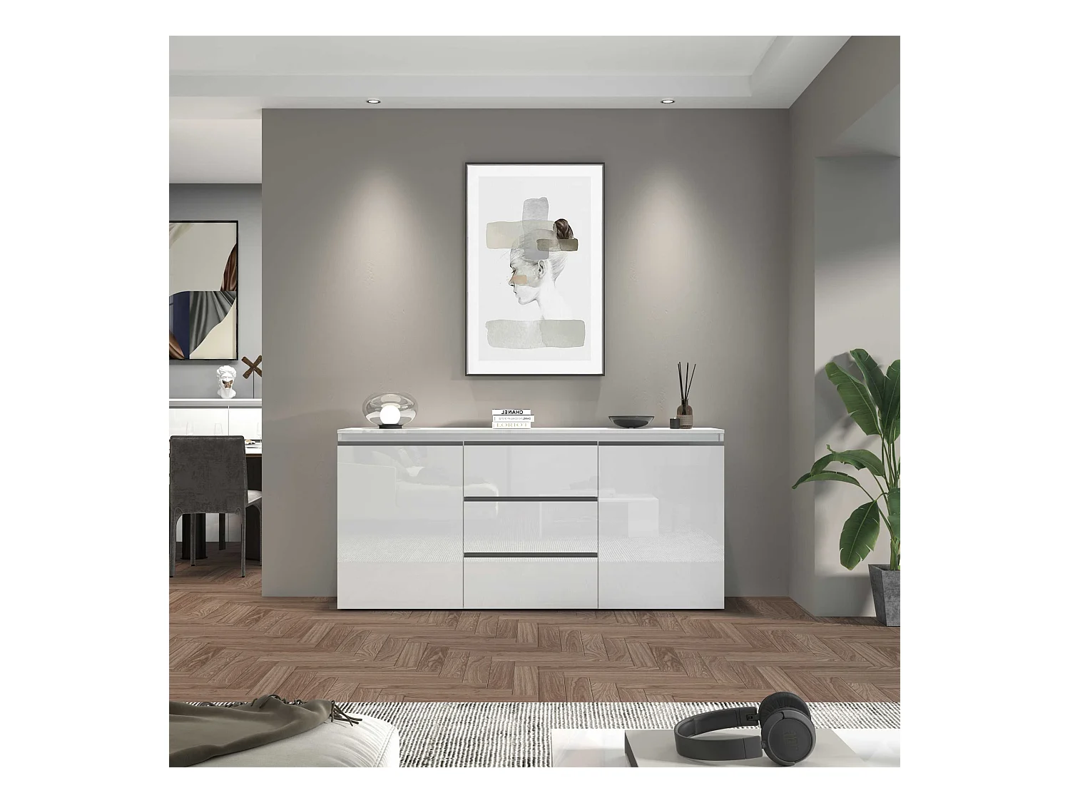 Credenza cassettiera Magic con 2 ante e 3 cassetti 150x40x80 cm