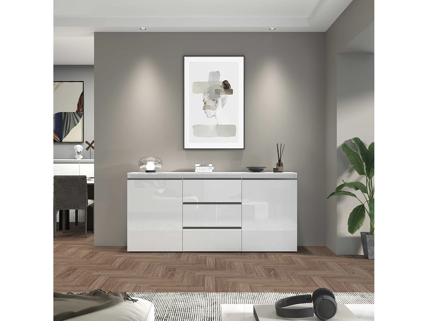 Credenza cassettiera Magic con 2 ante e 3 cassetti 150x40x80 cm