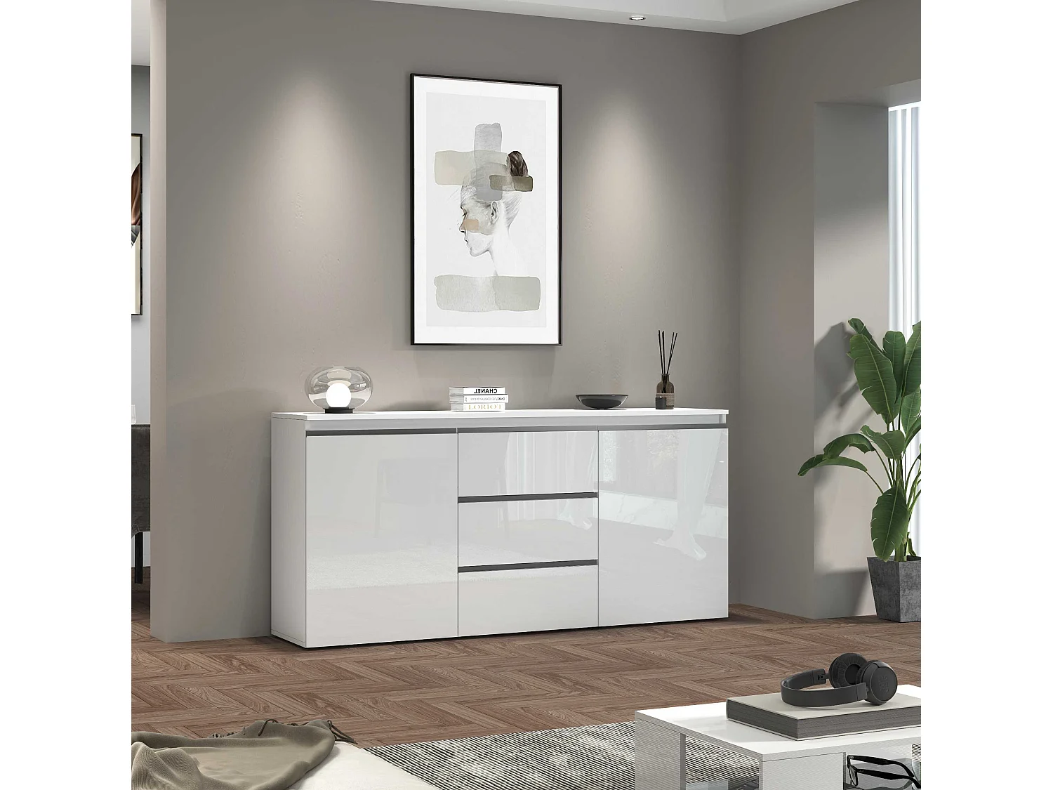 Credenza cassettiera Magic con 2 ante e 3 cassetti 150x40x80 cm