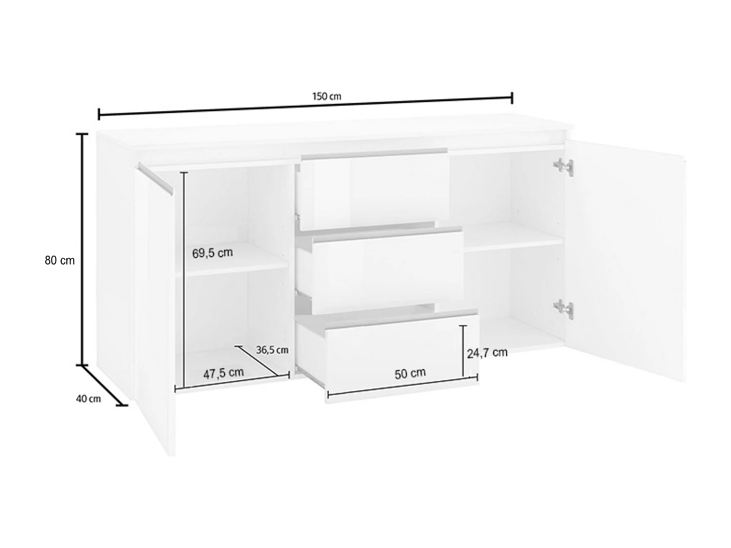Aparador 2 puertas 3 cajones 150 cm vestíbulo salón pasillo Magic Kaip