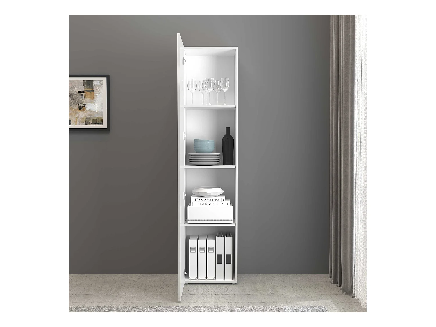 Armadio a colonna Egypt con 1 anta e 3 ripiani bianco lucido 45x34,2x190 cm