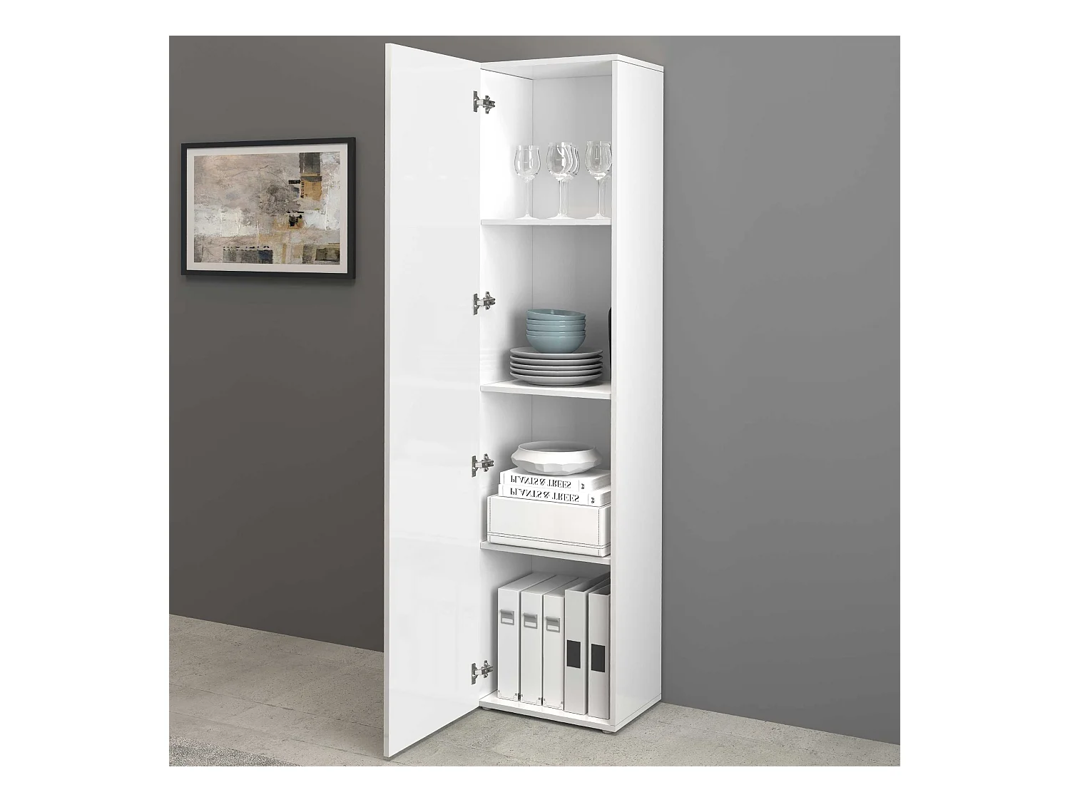 Armadio a colonna Egypt con 1 anta e 3 ripiani bianco lucido 45x34,2x190 cm