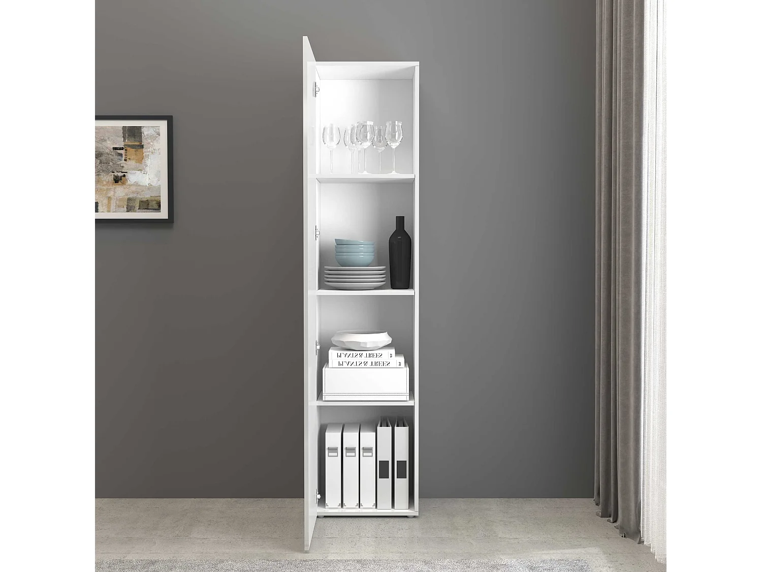 Armadio a colonna Egypt con 1 anta e 3 ripiani bianco lucido 45x34,2x190 cm