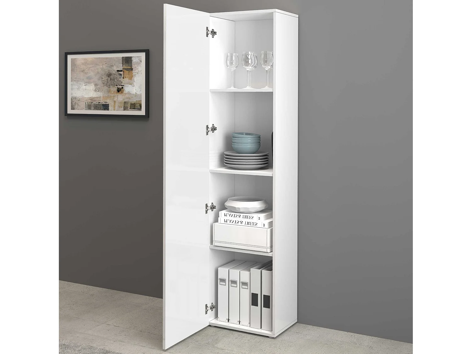 Armadio a colonna Egypt con 1 anta e 3 ripiani bianco lucido 45x34,2x190 cm