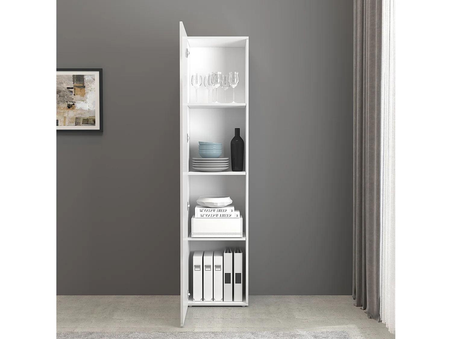 Armario columna Egypt con 1 puerta y 3 estantes blanco brillo 45x34,2x190 cm