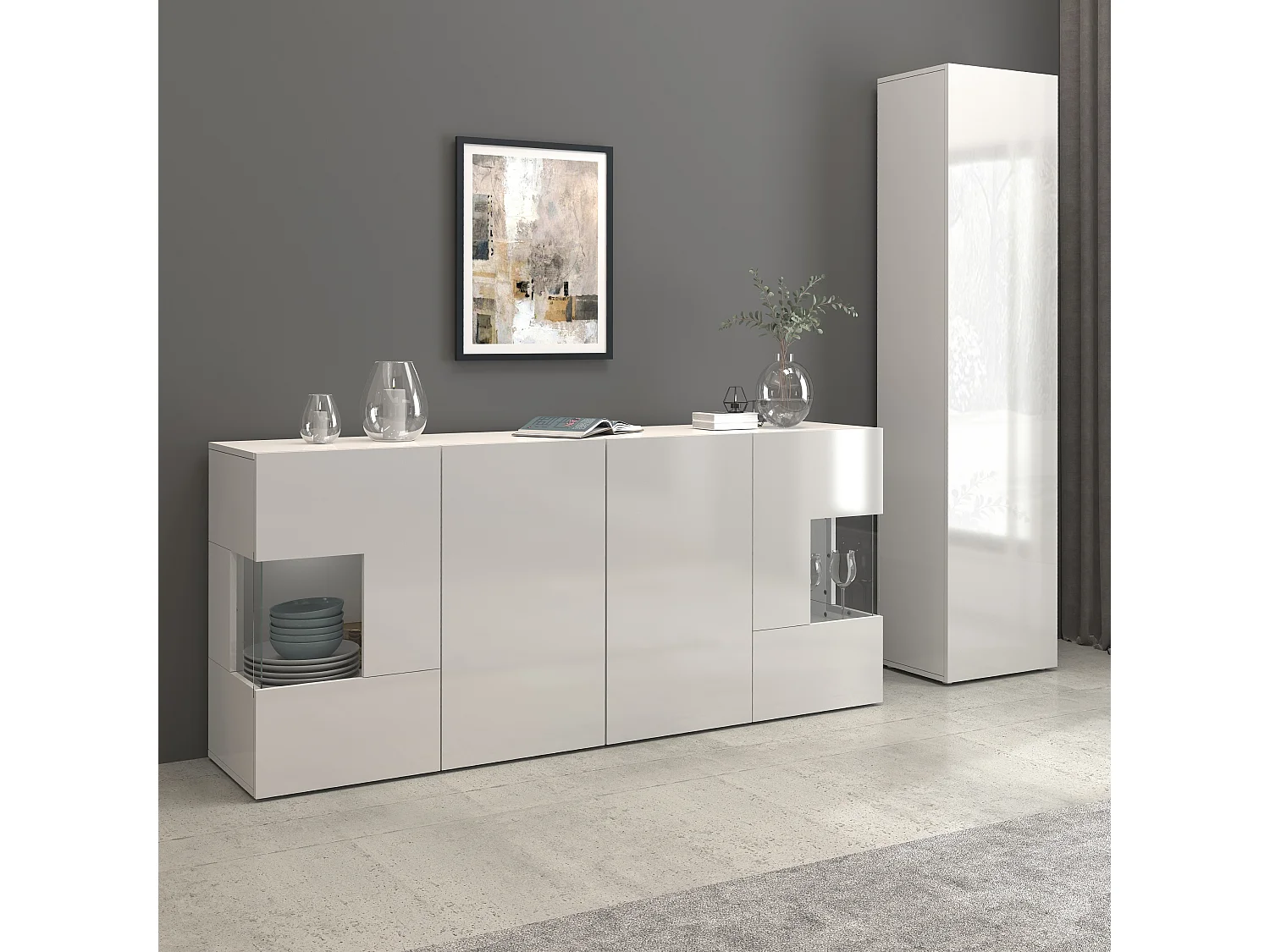 Armario columna Egypt con 1 puerta y 3 estantes blanco brillo 45x34,2x190 cm