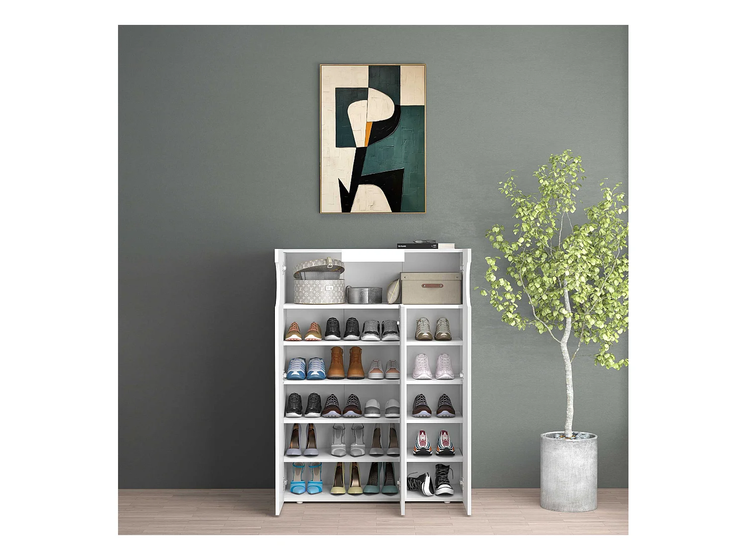 Armadio portascarpe REAL a 3 ante e 11 ripiani bianco lucido 90x38x120 cm