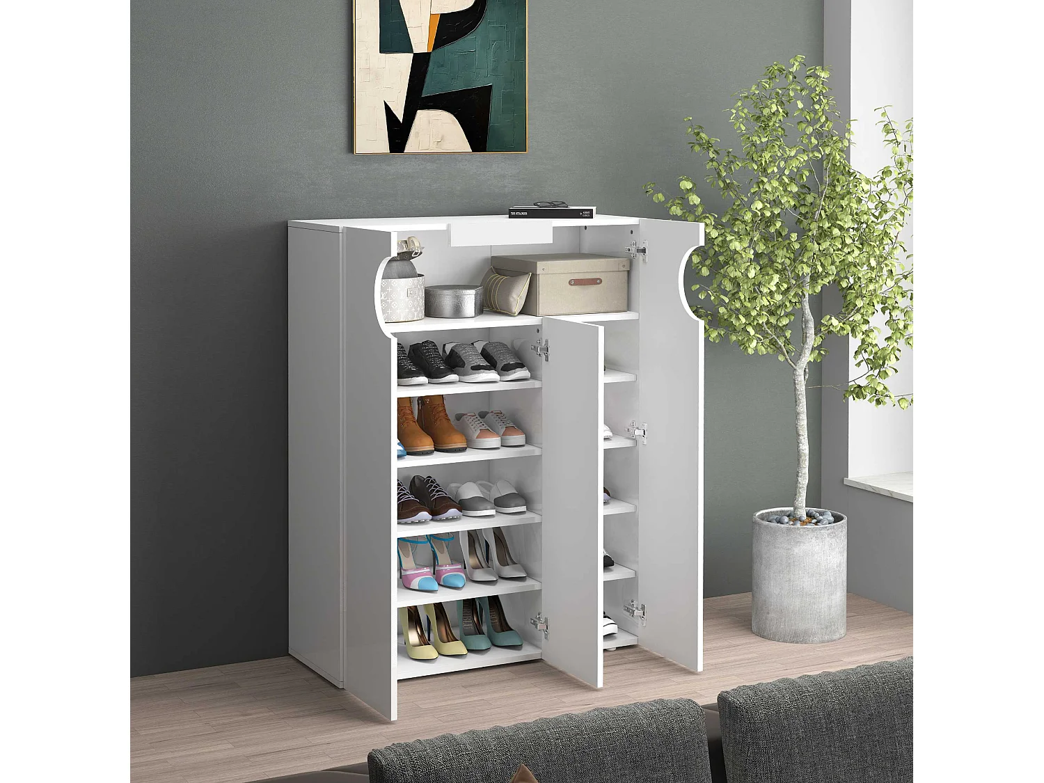 Armadio portascarpe REAL a 3 ante e 11 ripiani bianco lucido 90x38x120 cm