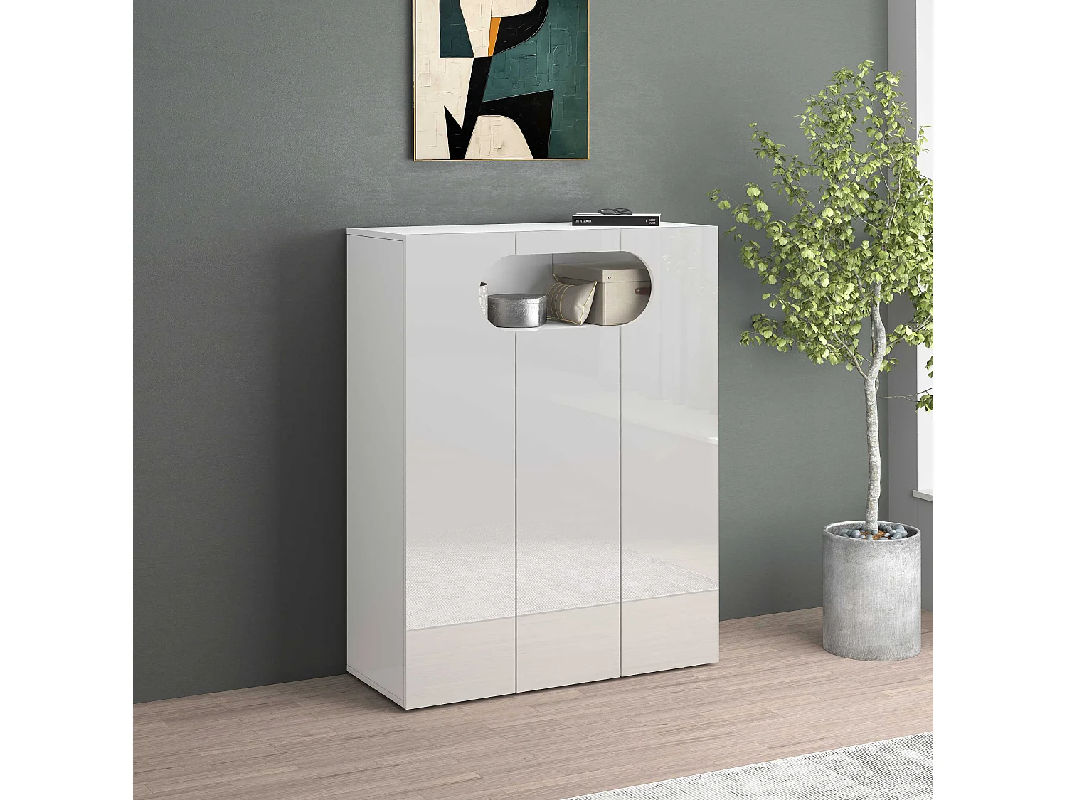 Armadio portascarpe REAL a 3 ante e 11 ripiani bianco lucido 90x38x120 cm