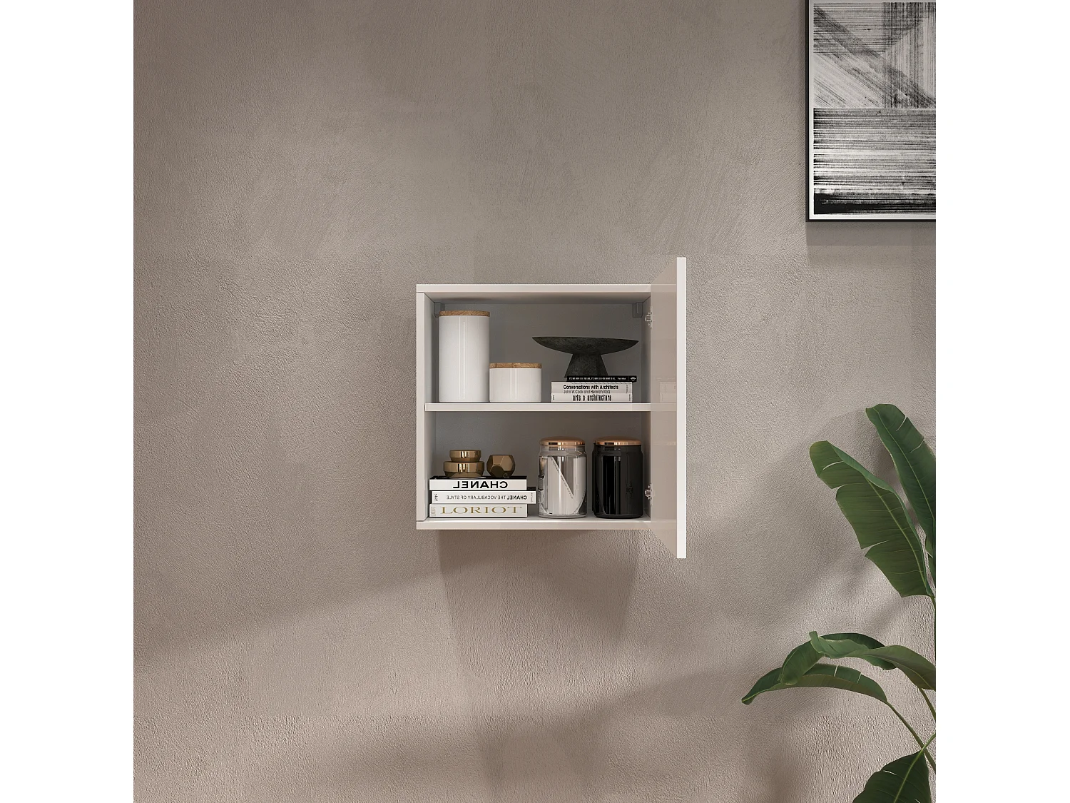 Étagère cube Chronos avec 1 porte blanc brillant 50x35x50 cm
