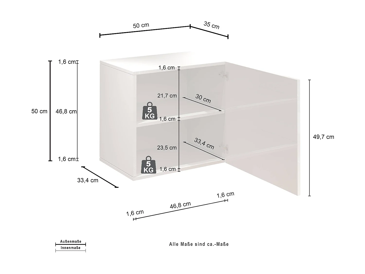 Étagère cube Chronos avec 1 porte blanc brillant 50x35x50 cm