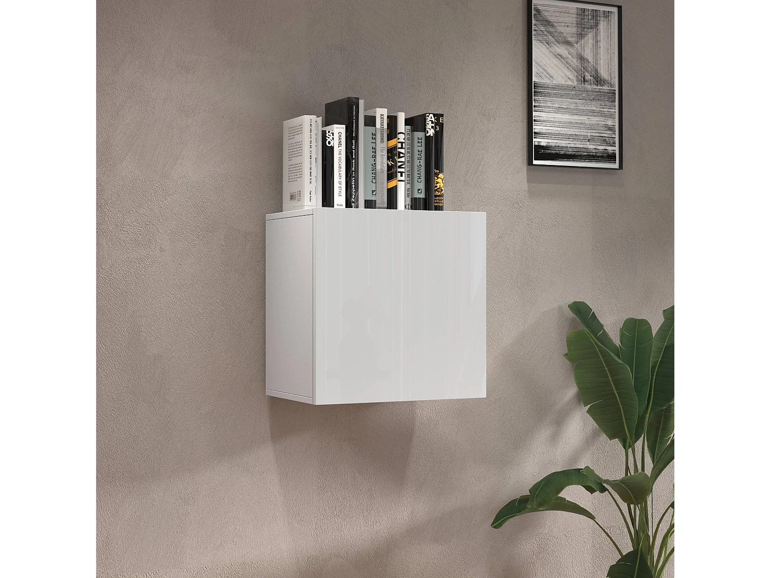 Étagère cube Chronos avec 1 porte blanc brillant 50x35x50 cm