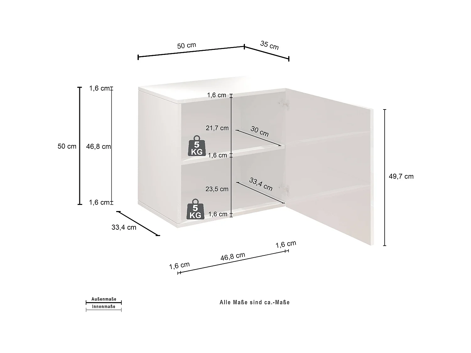 Pensile a cubo Chronos con 1 anta tortora opaco 50x35x50 cm