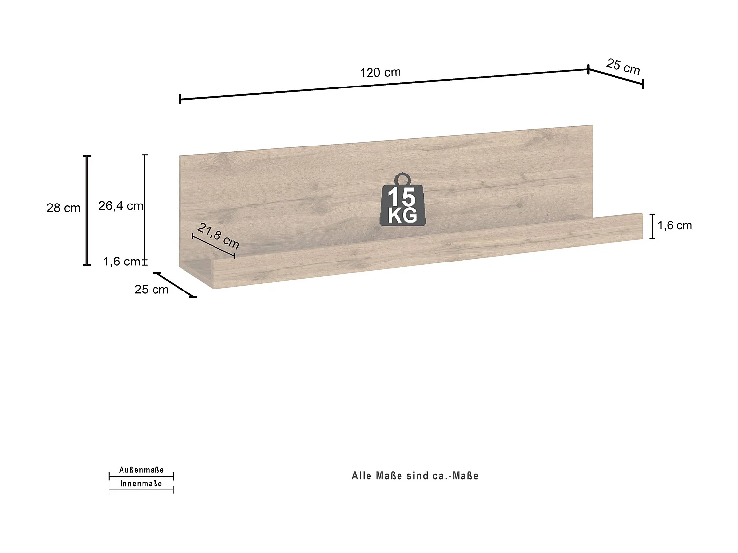 Mensola da muro Chronos colore rovere 120x25x28 cm