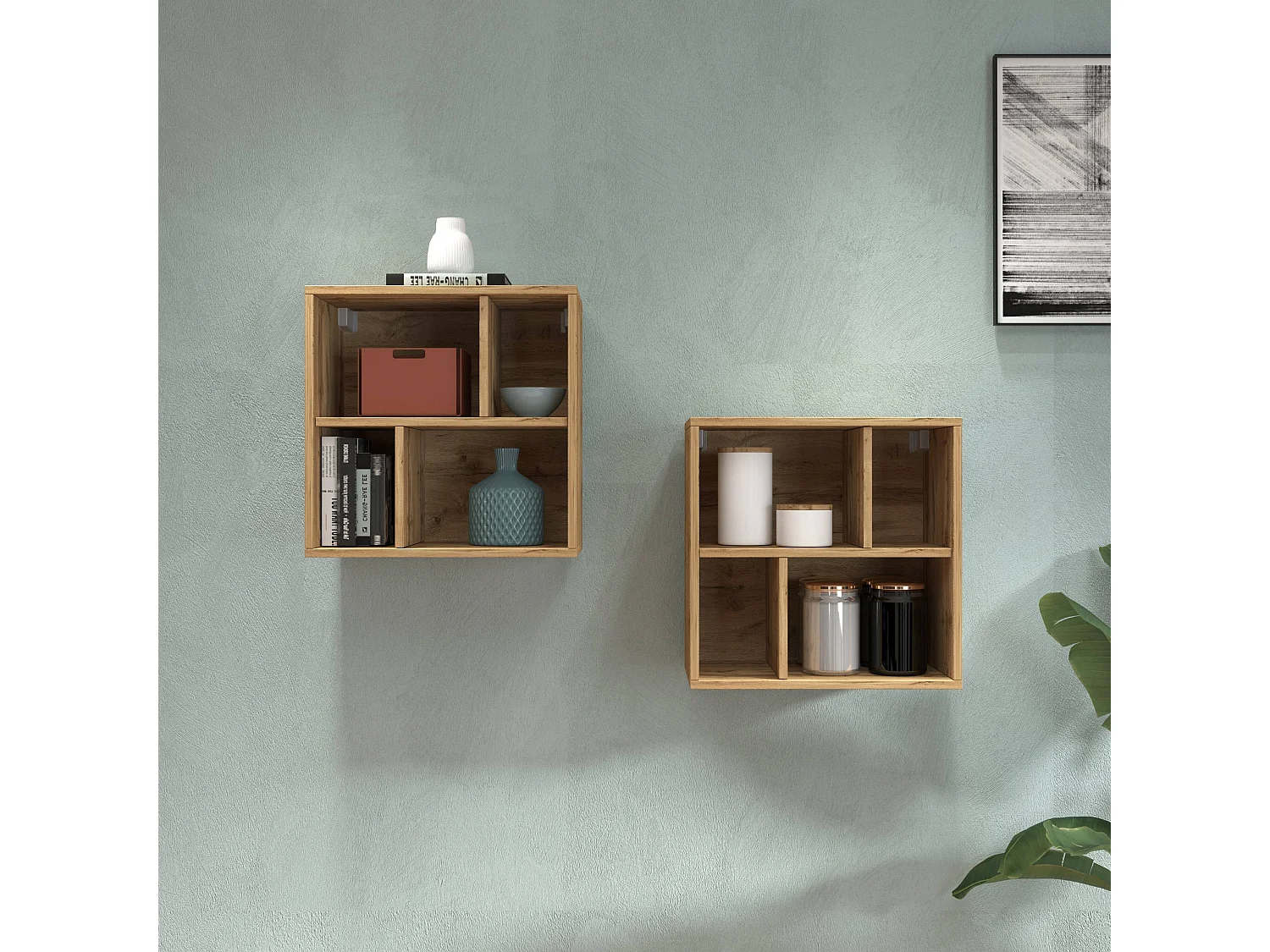 Pensile a giorno Chronos con 4 vani rovere 50x35x50 cm