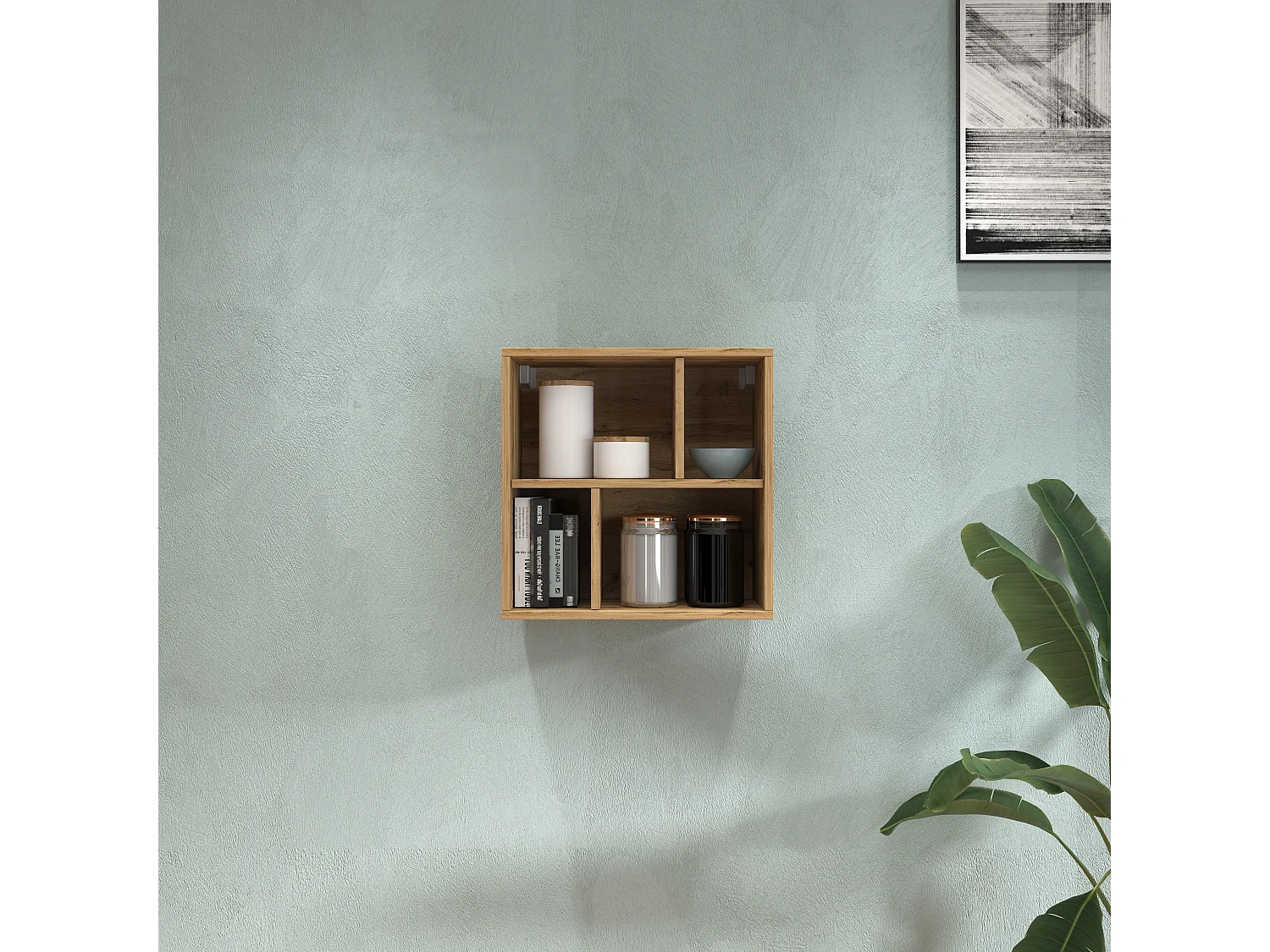 Étagère ouverte Chronos avec 4 compartiments chêne 50x35x50 cm
