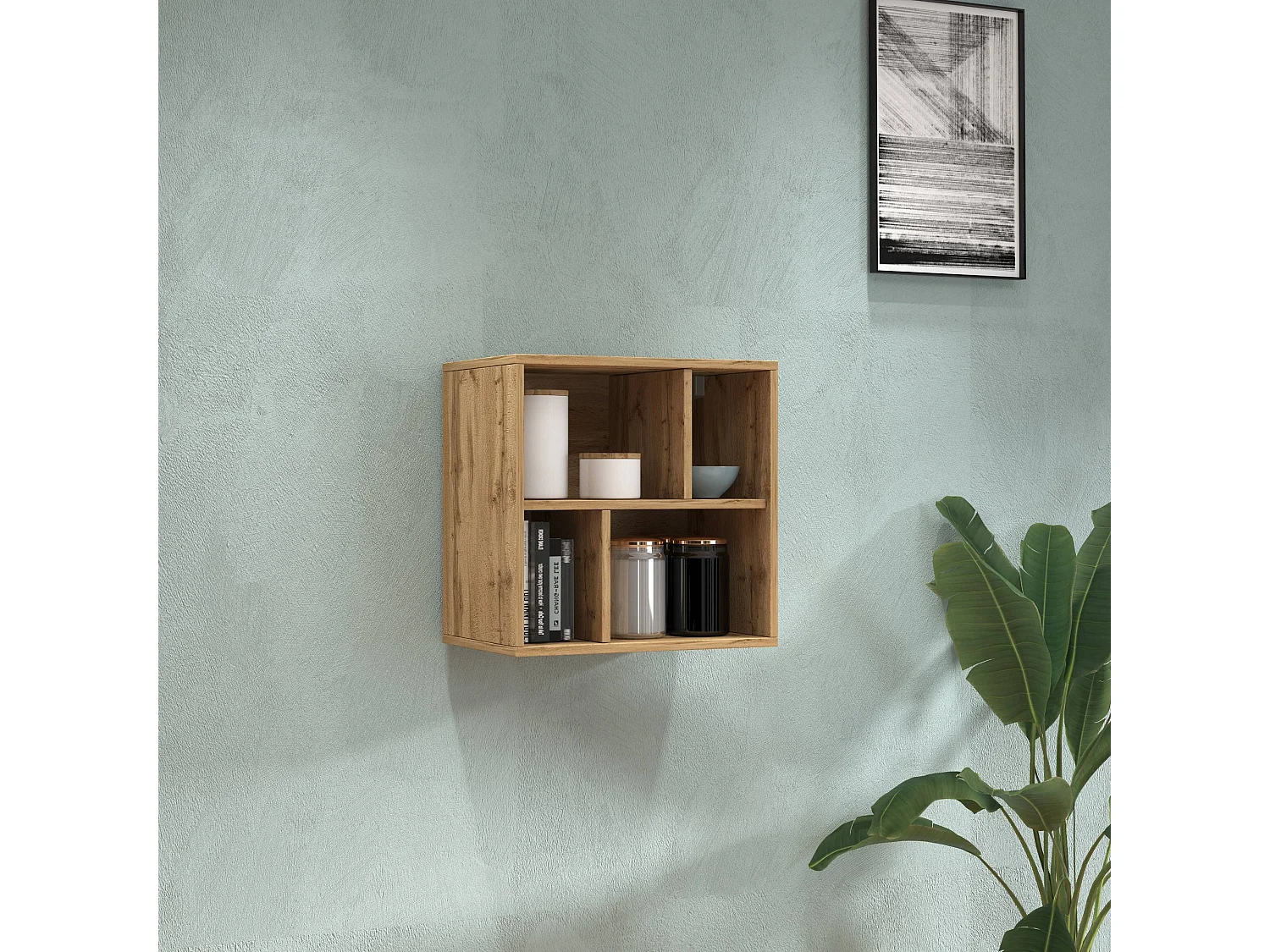 Étagère ouverte Chronos avec 4 compartiments chêne 50x35x50 cm