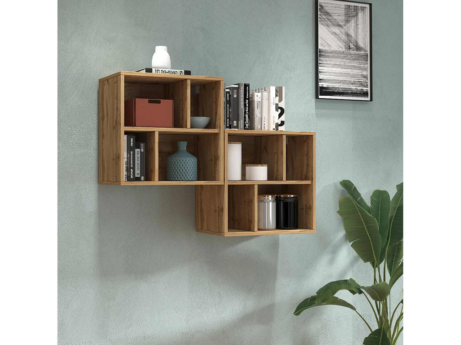 Étagère ouverte Chronos avec 4 compartiments chêne 50x35x50 cm