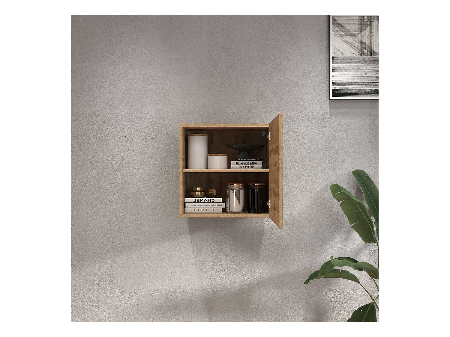 Pensile a cubo Chronos con 1 anta rovere 50x35x50 cm