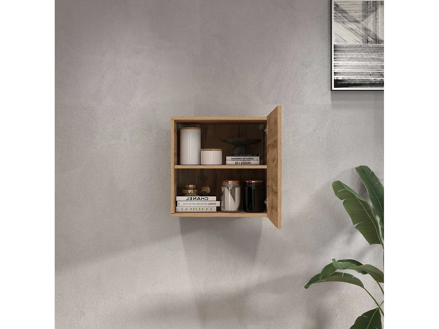 Pensile a cubo Chronos con 1 anta rovere 50x35x50 cm