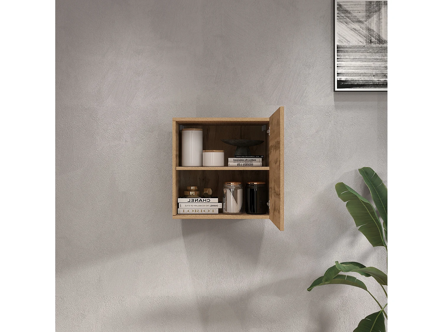 Pensile a cubo Chronos con 1 anta rovere 50x35x50 cm