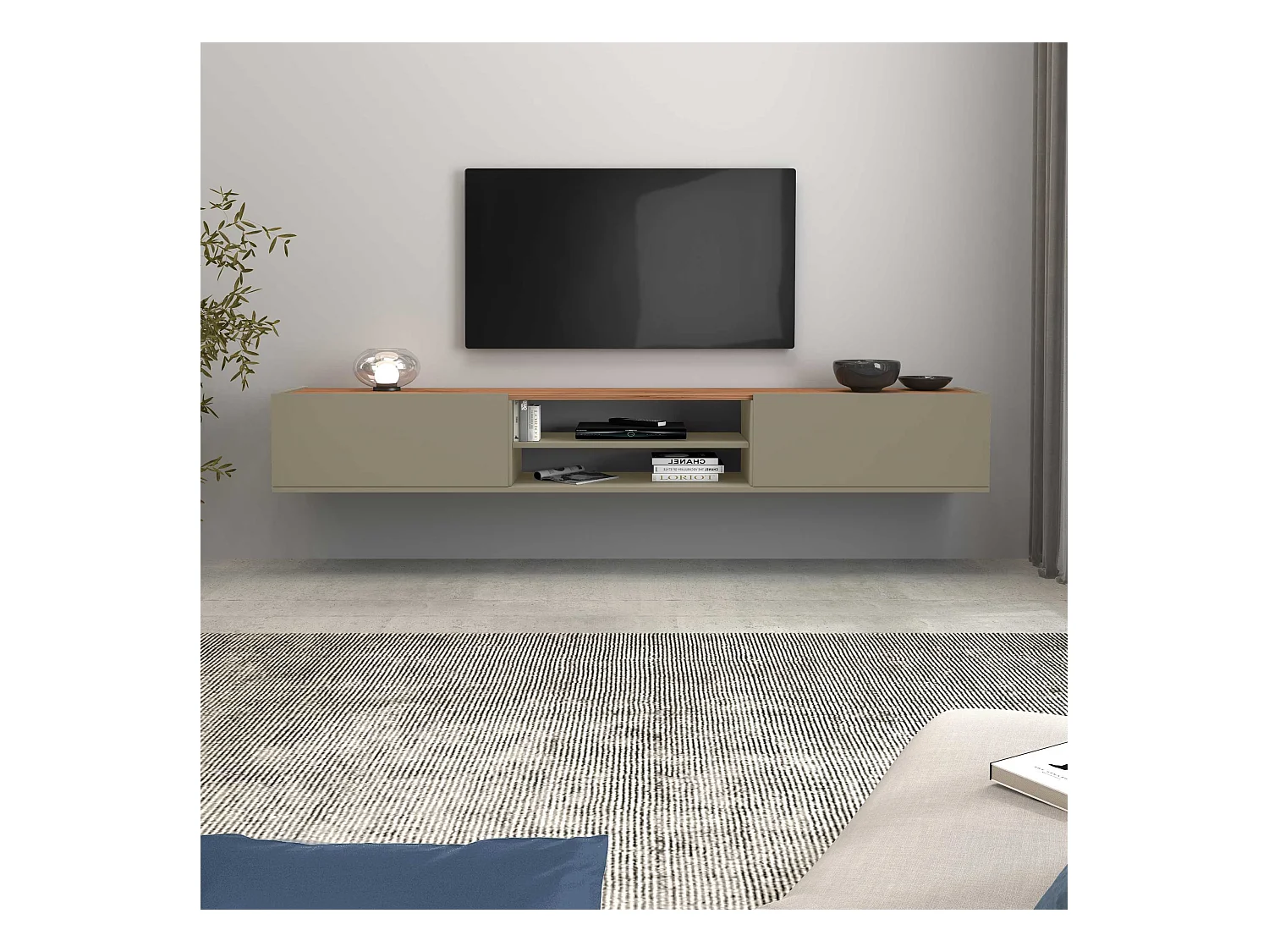 Mobile porta tv Garda 2 ante e 1 ripiano centrale tortora opaco e rovere 210x35x30 cm