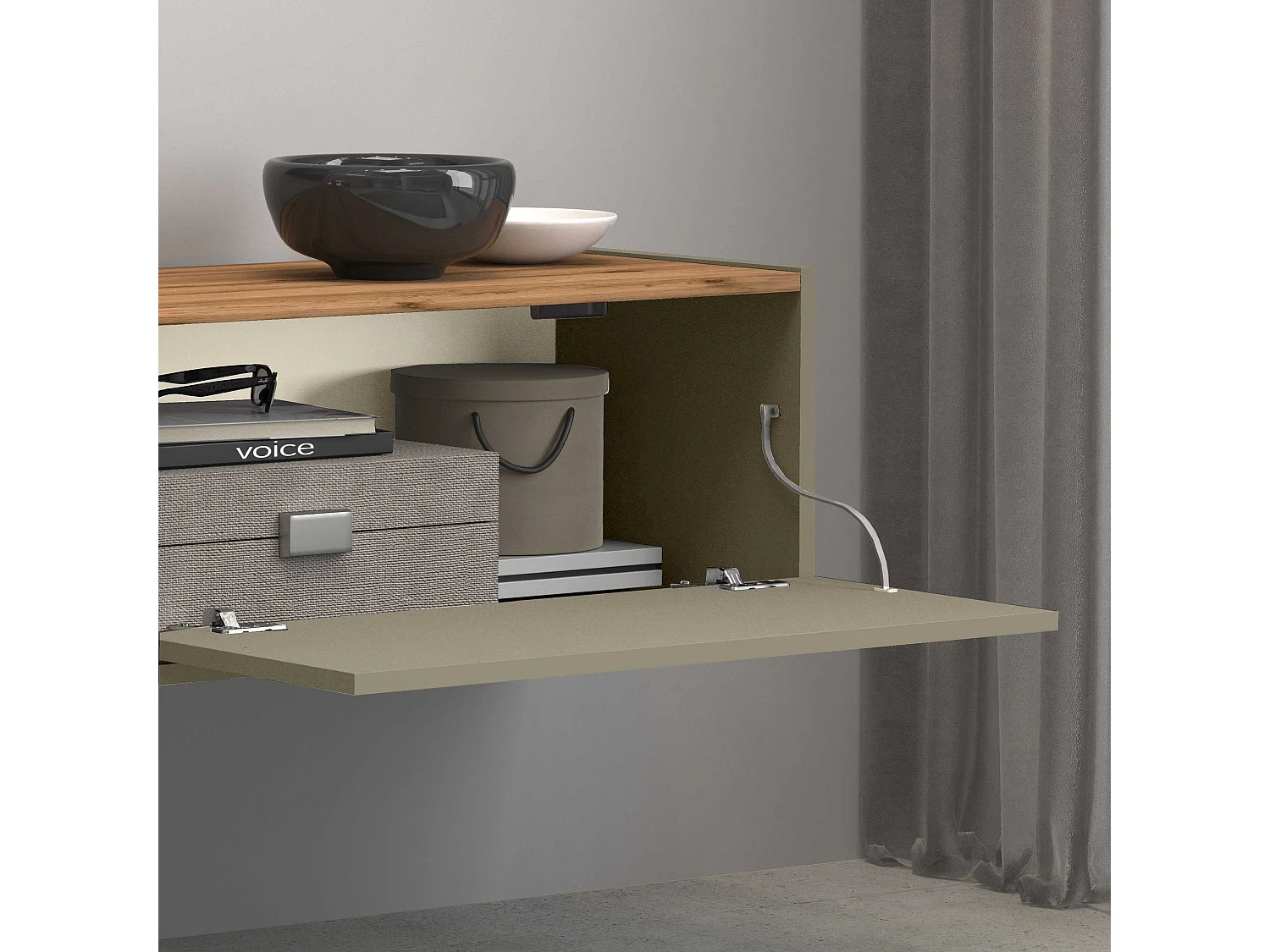 Mobile porta tv Garda 2 ante e 1 ripiano centrale tortora opaco e rovere 210x35x30 cm