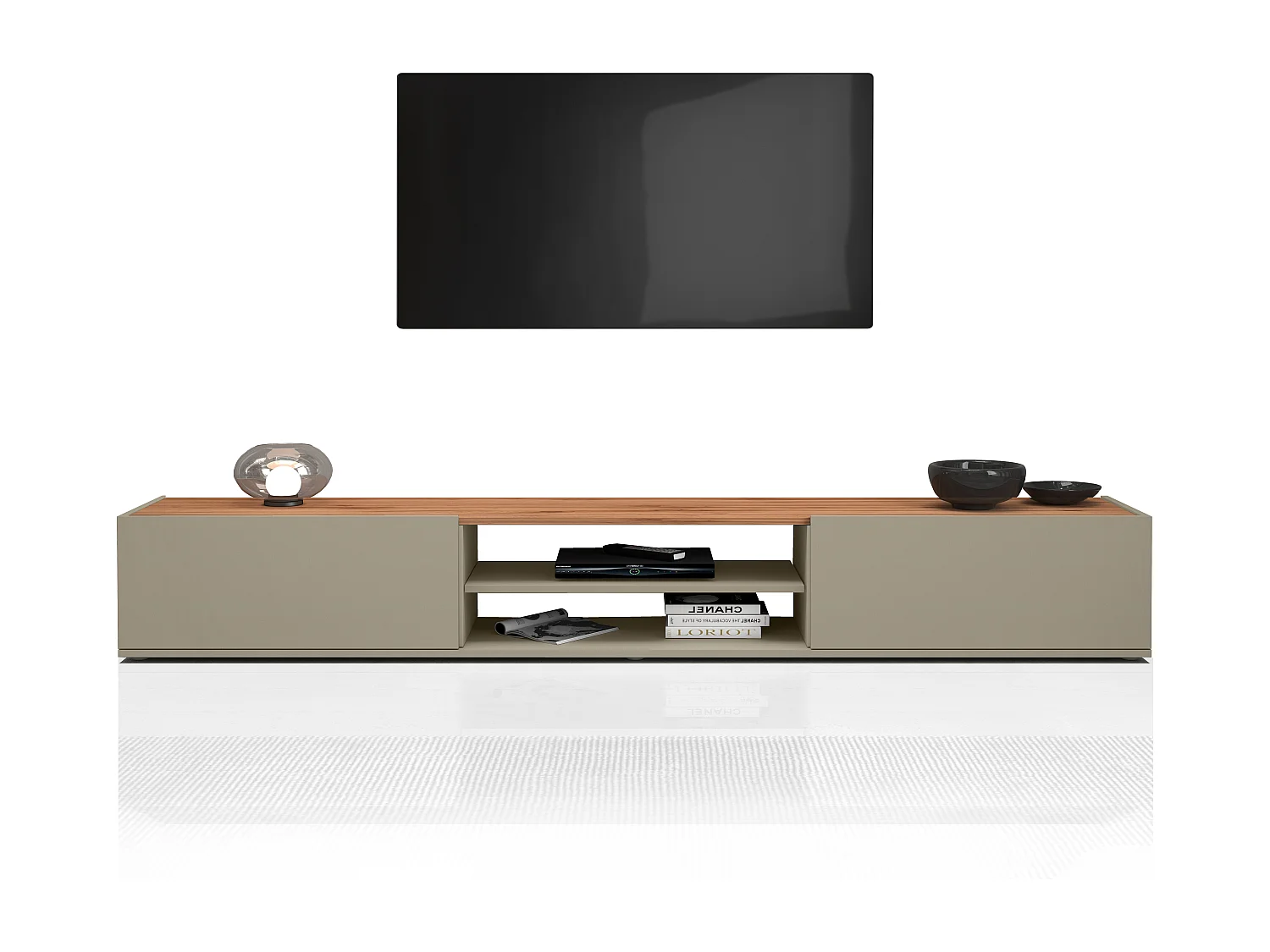 Mobile porta tv Garda 2 ante e 1 ripiano centrale tortora opaco e rovere 210x35x30 cm