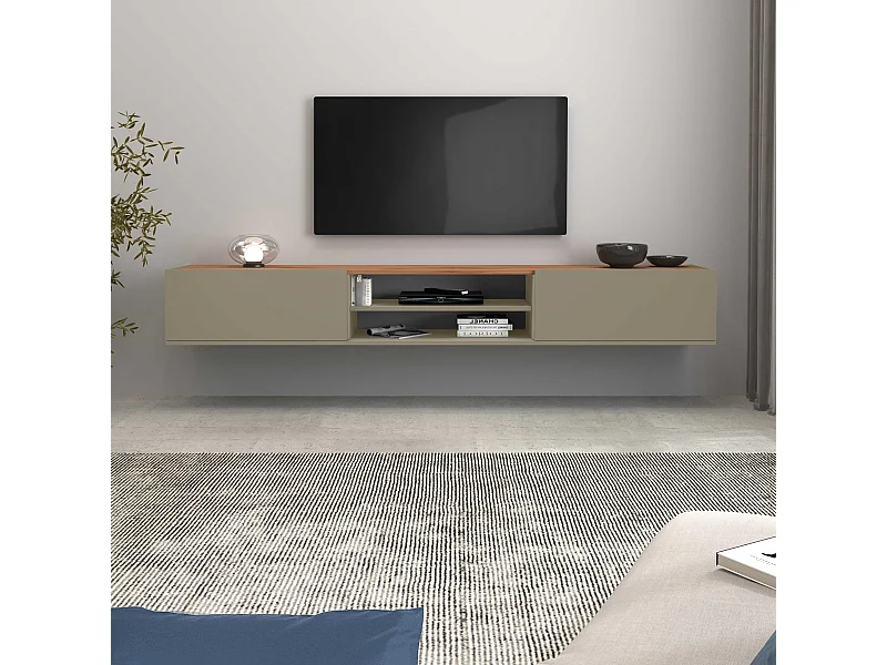 Mobile porta tv Garda 2 ante e 1 ripiano centrale tortora opaco e rovere 210x35x30 cm