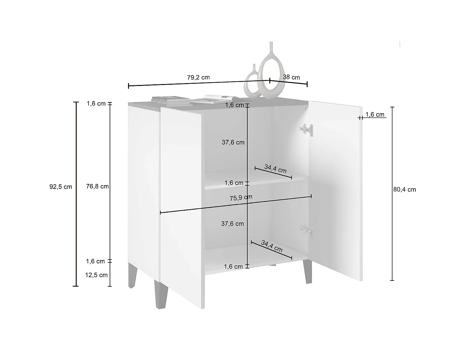 Armadio multiuso Easy a 2 ante acero e bianco opaco 79,20x38x92,5 cm