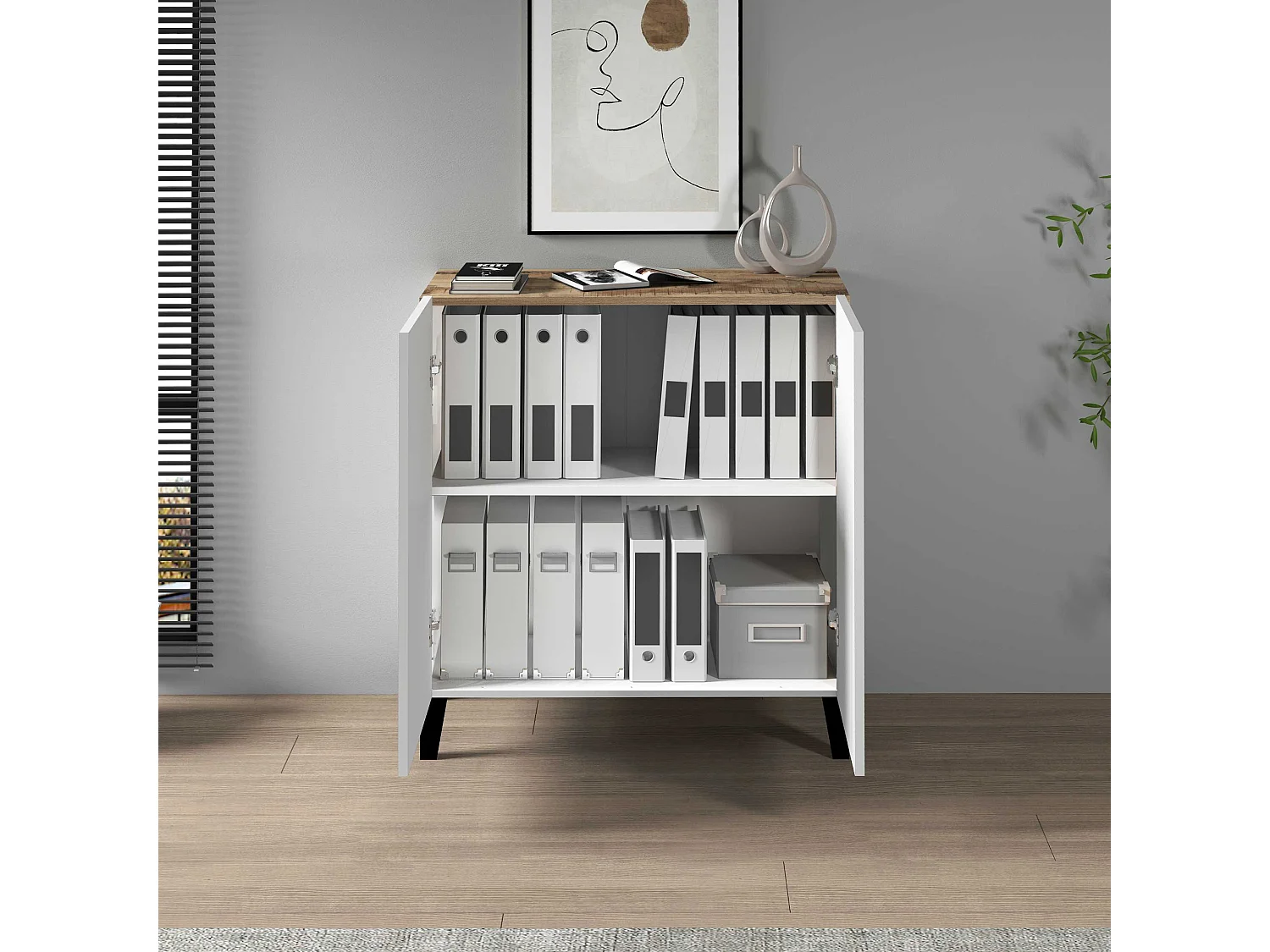 Armadio multiuso Easy a 2 ante acero e bianco opaco 79,20x38x92,5 cm