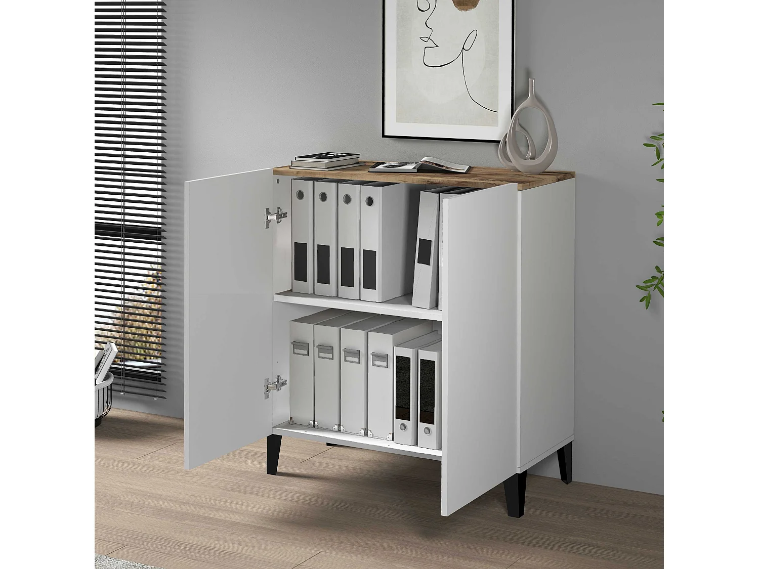 Armadio multiuso Easy a 2 ante acero e bianco opaco 79,20x38x92,5 cm