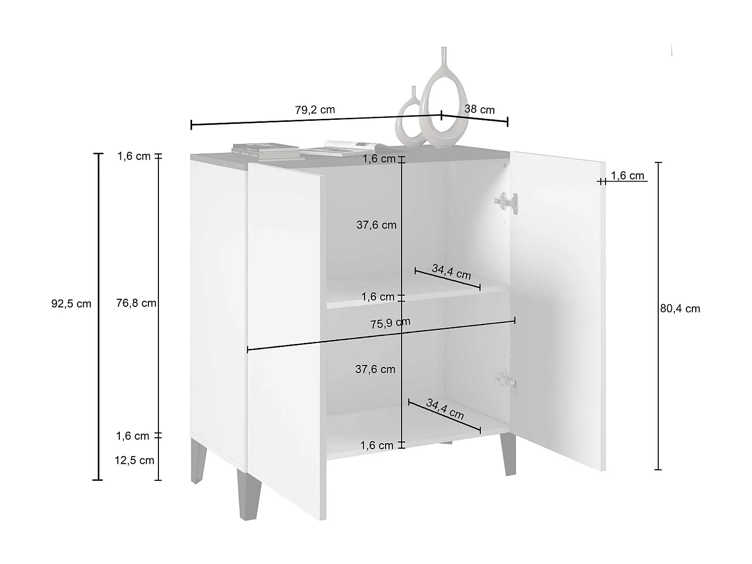 Armadio multiuso Easy a 2 ante acero e bianco opaco 79,20x38x92,5 cm