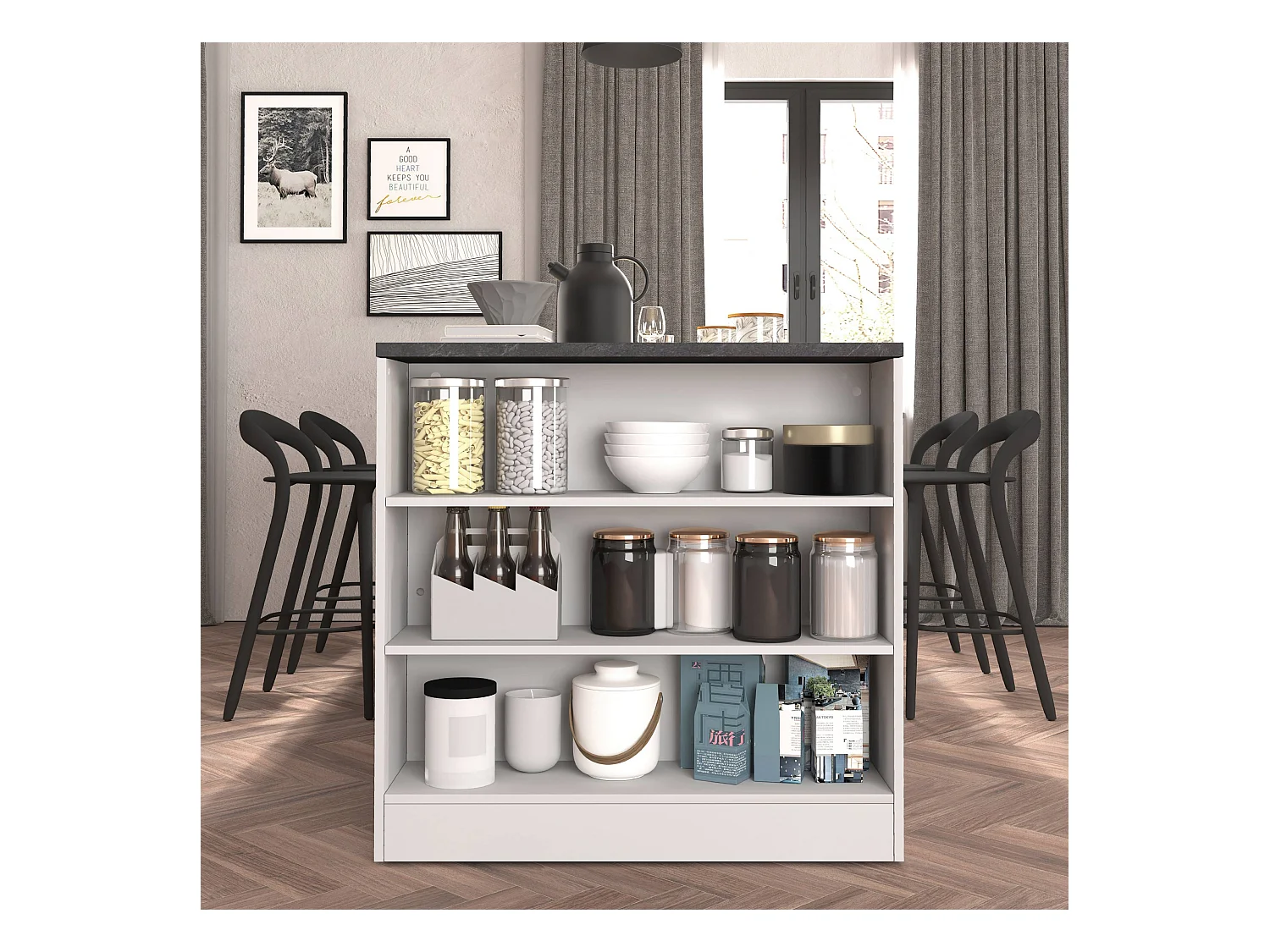 Mobile a scaffale Sole con 3 ripiani bianco lucido e report 90x90x25 cm