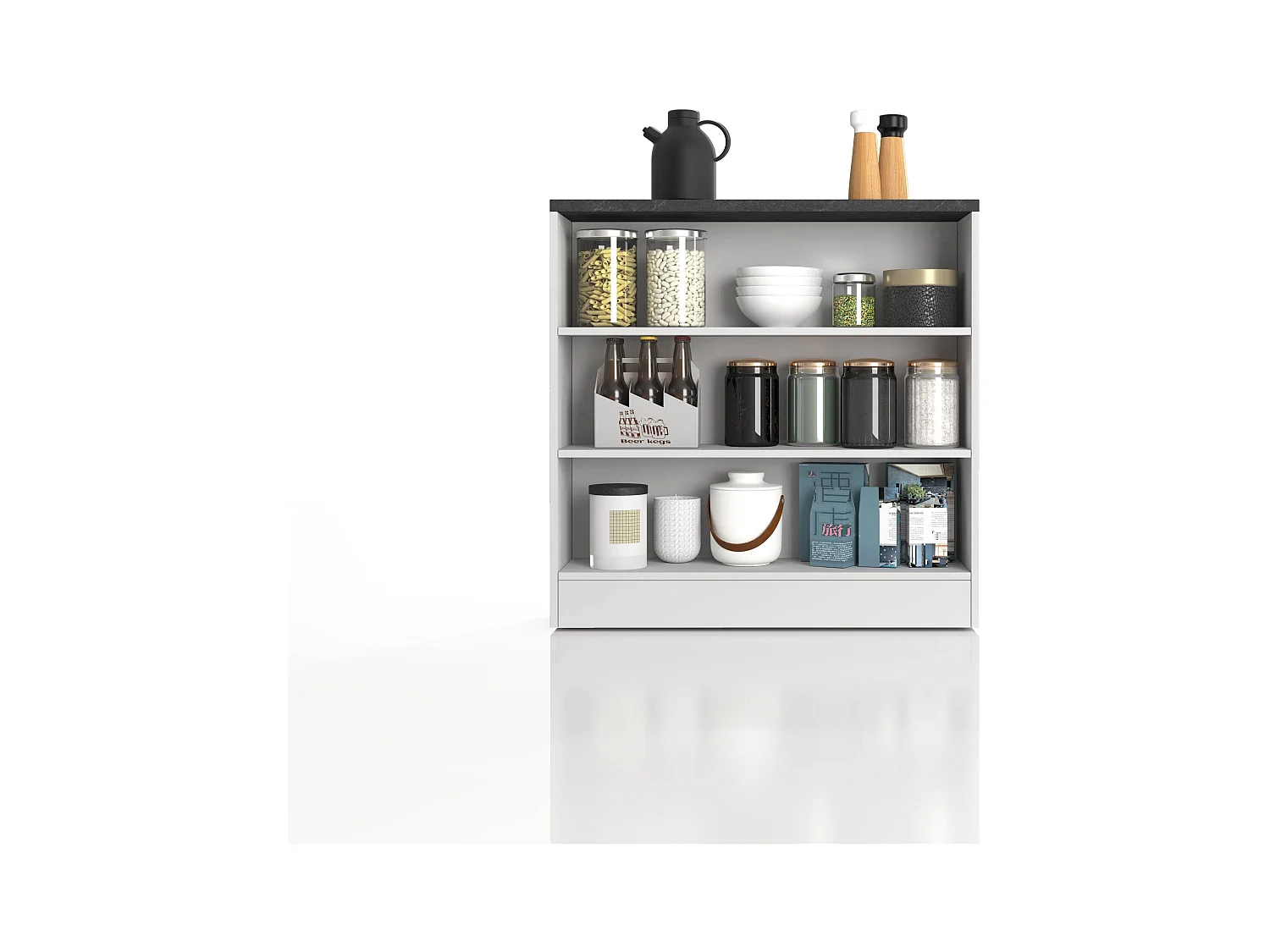 Mobile a scaffale Sole con 3 ripiani bianco lucido e report 90x90x25 cm